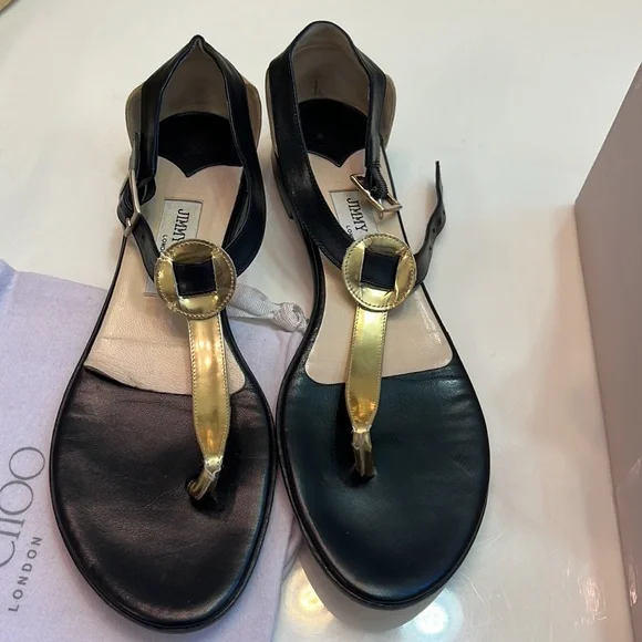 Jimmy Choo 39 black & Gold sandals - Picture 3 of 4